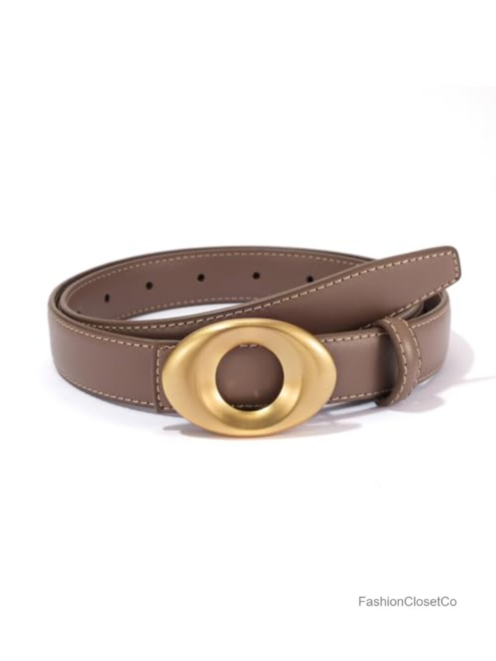 Genuine Leather Women's Belt, Vintage Gold Buckle, Adjustable